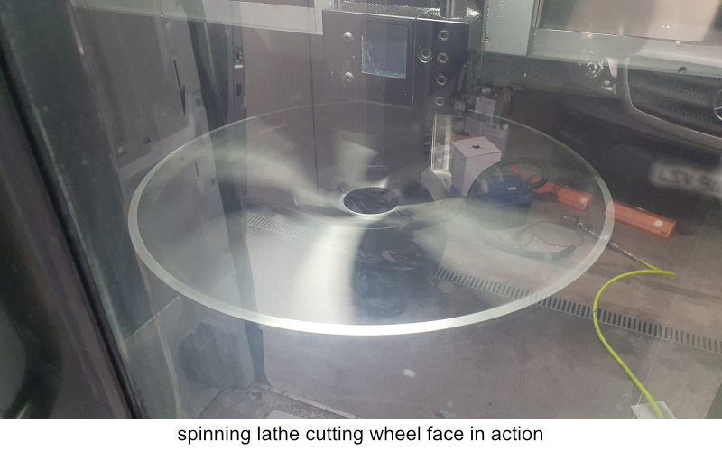 Spinning lathe cutting in action photo